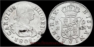 Cy12814.2D.- CARLOS IV 2 REALES 1801 SEVILLA C.N. -MBC.  PLATA