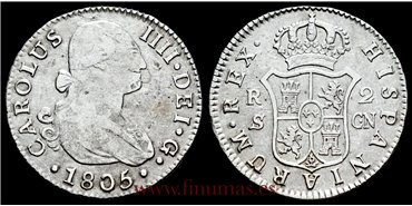 Cy12838C.- CARLOS IV 2 REALES 1805 SEVILLA C.N. -BC+.  PLATA