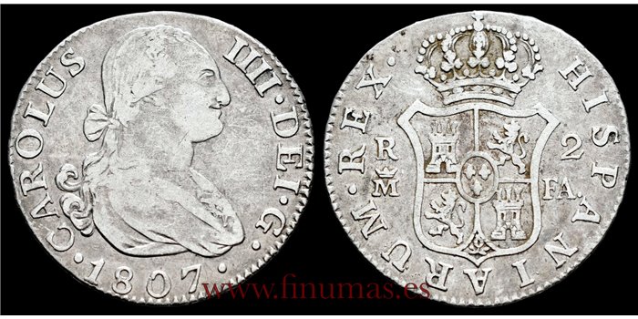 Cy128582.C.- CARLOS IV 2 REALES 1807 MADRID F.A. - BC.  PLATA