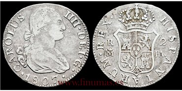Cy128582.C.- CARLOS IV 2 REALES 1807 MADRID F.A. - BC.  PLATA
