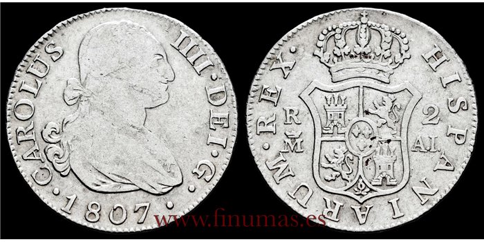 Cy12859C.- CARLOS IV 2 REALES 1807 MADRID A.I. - BC.  PLATA