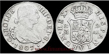 Cy12859C.- CARLOS IV 2 REALES 1807 MADRID A.I. - BC.  PLATA