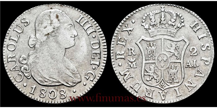 Cy12867C.- CARLOS IV 2 REALES 1808 MADRID A.I. - BC+.  PLATA