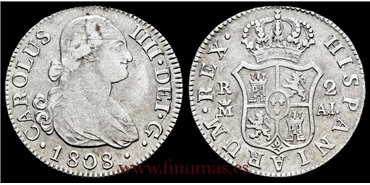 Cy12867C.- CARLOS IV 2 REALES 1808 MADRID A.I. - BC+.  PLATA