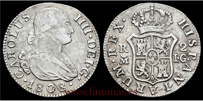 Cy12868.2D.- CARLOS IV 2 REALES 1808 MADRID I.G. - MBC.  PLATA