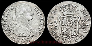 Cy12868.2D.- CARLOS IV 2 REALES 1808 MADRID I.G. - MBC.  PLATA
