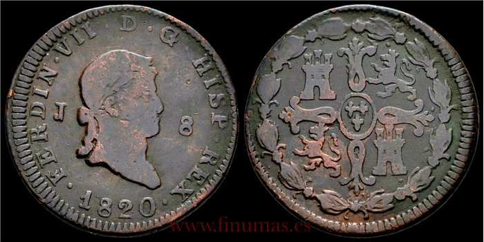 Cy14087C.- FERNANDO VII  8 MARAVEDIS 1820 JUBIA - BC