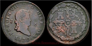Cy14087C.- FERNANDO VII  8 MARAVEDIS 1820 JUBIA - BC