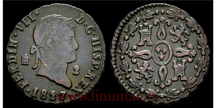 Cy13938d.- FERNANDO VII  2 MARAVEDIS 1827 SEGOVIA - MBC