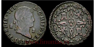 Cy13938d.- FERNANDO VII  2 MARAVEDIS 1827 SEGOVIA - MBC