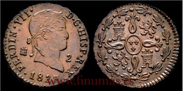 Cy13938H.- FERNANDO VII  2 MARAVEDIS 1827 SEGOVIA - EBC