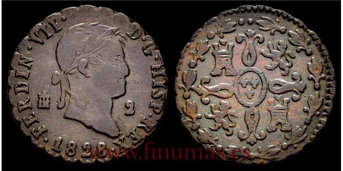Cy13939D.- FERNANDO VII  2 MARAVEDIS 1828 SEGOVIA - MBC