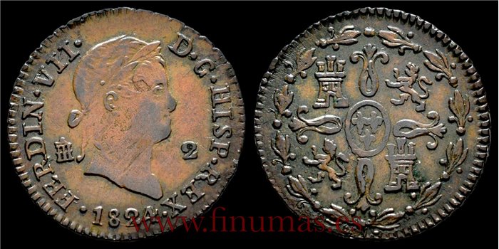 Cy13932D.- FERNANDO VII  2 MARAVEDIS 1824 SEGOVIA - MBC
