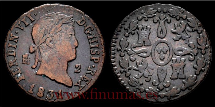 Cy13943D.- FERNANDO VII  2 MARAVEDIS 1831 SEGOVIA - MBC