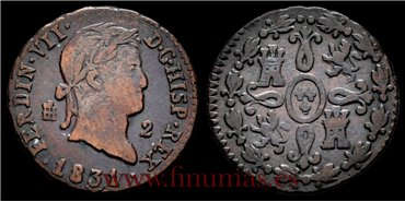 Cy13943D.- FERNANDO VII  2 MARAVEDIS 1831 SEGOVIA - MBC