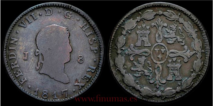 Cy14078C.- FERNANDO VII  8 MARAVEDIS 1817 JUBIA. TIPO II - BC