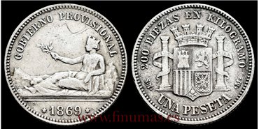 Cy16508E -G.P Y I REPUBLICA  1 Peseta 1869 G.P. - S.N.M.- MBC.  PLATA