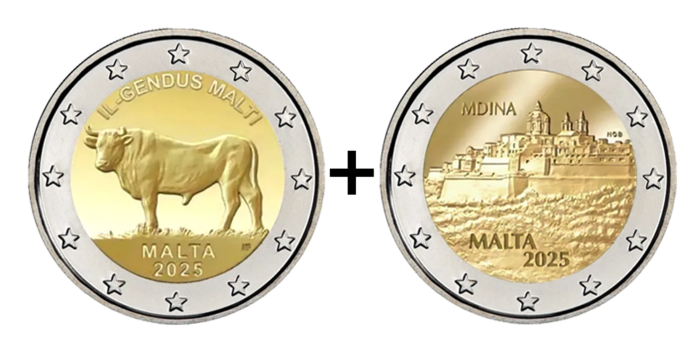 2 EUROS CONMEMORATIVOS MALTA 2025  BUEY + MEDINA