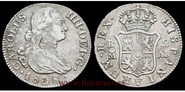 Cy12765D.1.- CARLOS IV - 2 Reales 1796 Lima I.J.- BC+