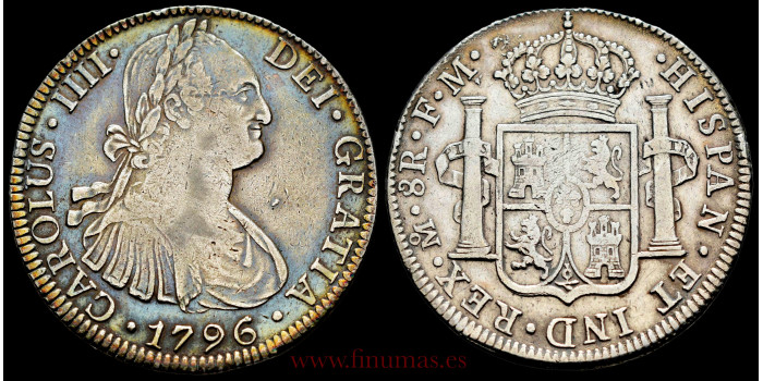 Cy13067D.-CARLOS IV - 8 Reales 1796 Mexico F.M. VARIANTE "D" Grande. MBC