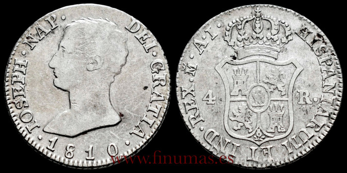 Cy13827C-1.- JOSE NAPOLEON - 4 Reales 1810 Madrid A.I.- B.C+