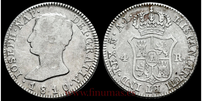 Cy13827C-3.- JOSE NAPOLEON - 4 Reales 1810 Madrid A.I.- B.C+