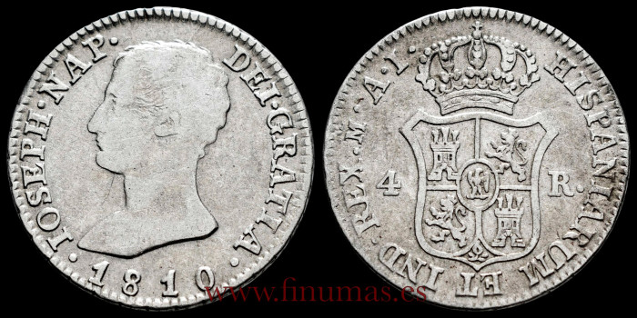 Cy13827C-4.- JOSE NAPOLEON - 4 Reales 1810 Madrid A.I.- B.C+