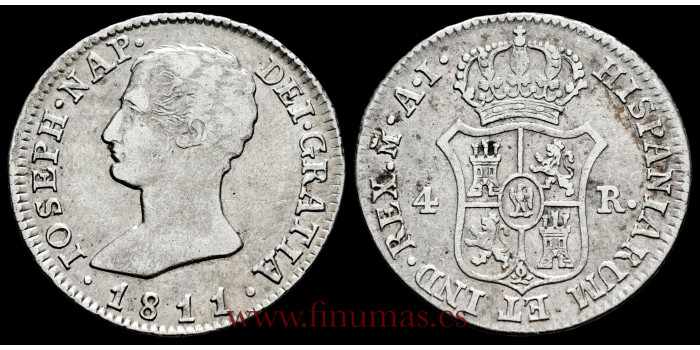 Cy13830C.- JOSE NAPOLEON - 4 Reales 1811 Madrid A.I.- BC+