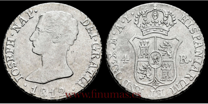 Cy13834E.- JOSE NAPOLEON - 4 Reales 1812 Madrid A.I.- MBC. R.B.O.