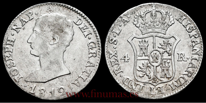 Cy13838C.- JOSE NAPOLEON - 4 Reales 1812 Sevilla L.A.- BC+