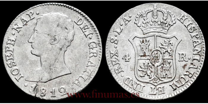 Cy13838C2.- JOSE NAPOLEON - 4 Reales 1812 Sevilla L.A.- BC+  R.B.O.