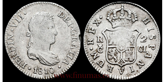 Cy14543C.- FERNANDO VII - 2 Reales 1810 Cadiz C.I.- Variante. BC+