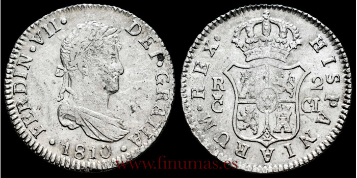 Cy14543E.- FERNANDO VII - 2 Reales 1810 Cadiz C.I.. Variante - MBC