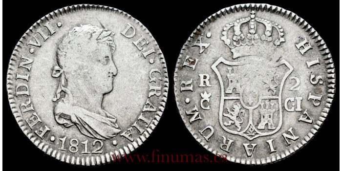 Cy14579E.- FERNANDO VII - 2 Reales 1812 Cadiz C.I.. Variante - MBC
