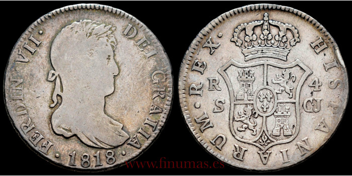 Cy14870C.1.- FERNANDO VII - 4 Reales 1818 Sevilla C.J.- BC+