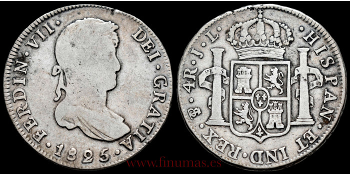 Cy14906C.- FERNANDO VII - 4 Reales 1825 Potosí J.L.- BC