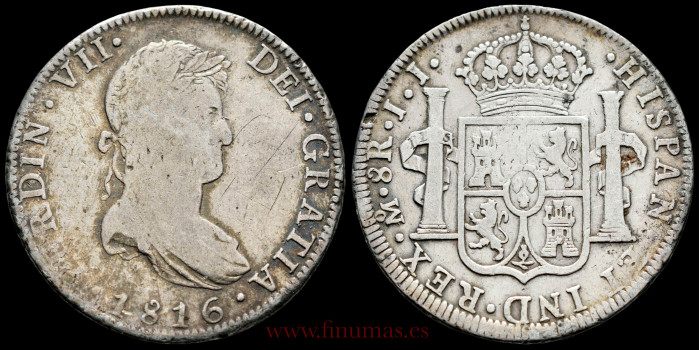 Cy15098C.- FERNANDO VII - 8 Reales 1816 Mexico J.J.- BC+