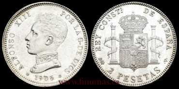Cy16692K.-ALFONSO XIII - 2 Pesetas 1905, SMV, SC