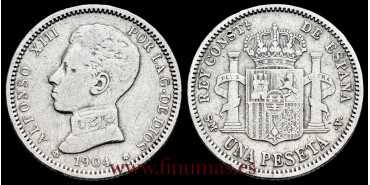 Cy16682e.- ALFONSO XIII 1 Peseta 1904 (19-04) S.M.V.- MBC