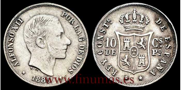 Cy16623E- ALFONSO XII 10  Cetm. Peso  1885 Manila - MBC