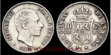 Cy16623f- ALFONSO XII 10 Cetm. Peso 1885 Manila - MBC+