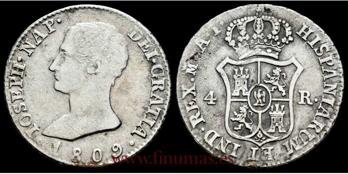 Cy13825C.- JOSE NAPOLEON - 4 Reales 1809 Madrid A.I.- BC