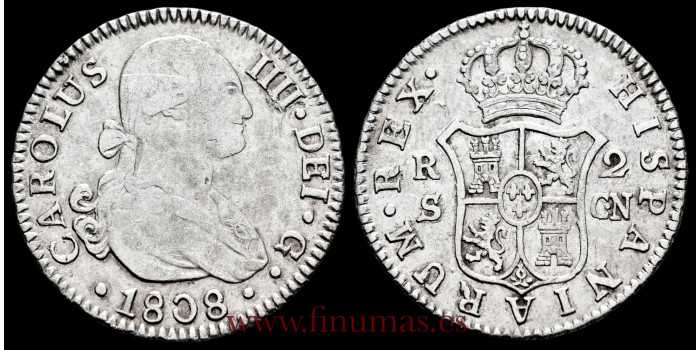 Cy12874-1.-CARLOS IV - 2 Reales 1808 Sevilla C.N.- BC+