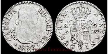 Cy12874-1.-CARLOS IV - 2 Reales 1808 Sevilla C.N.- BC+