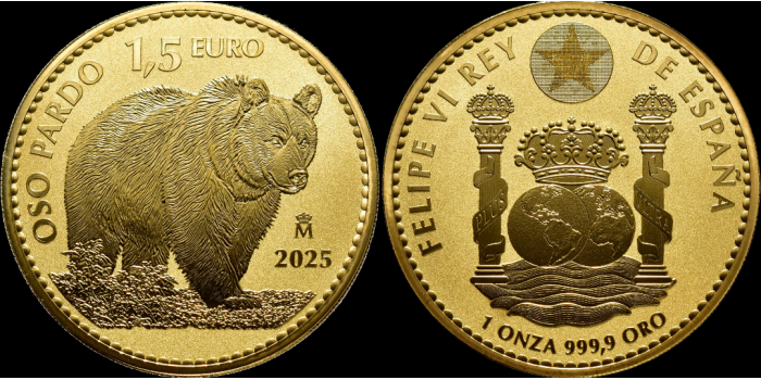 2025 - MONEDA DE ORO BULLION 1Oz. OSO PARDO. ORO - PROOF
