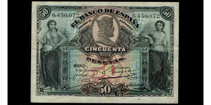F319.- 50 PESETAS 15 DE JULIO 1907 SIN SERIE. MBC