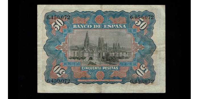 F319.- 50 PESETAS 15 DE JULIO 1907 SIN SERIE. MBC