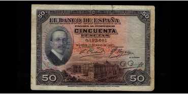 F342B - 50 PESETAS 17-5-1927 - BC WITHOUT SERIES - REPUBLICA STAMP