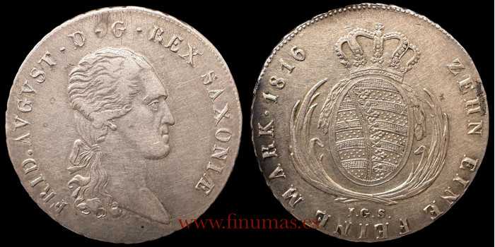 GERMANY STATES - SAXONY - K-1059.2- 1 Thaler 1816 IGS - Long Bust - SILVER