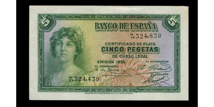 F359I.- 5 PESETAS 1935 SIN SERIE - EBC+